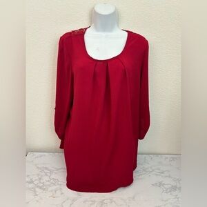 Vintage Pecas Long Sleeve Pleated Blouse Women’s XL Red Sheet Floral Back​